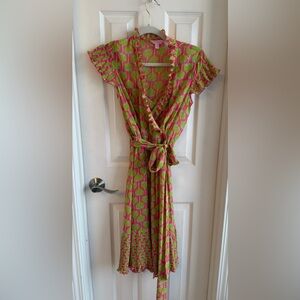 Lilly Pulitzer Pink & Green Floral Wrap Dress, summer, size 6